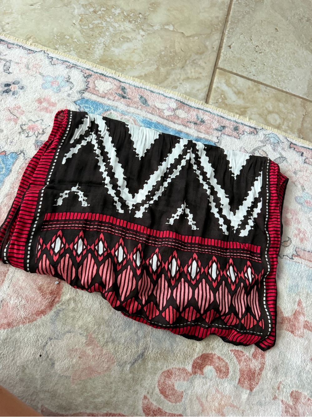 Geometric Black, Red & Pink Patterned Women's Scarf